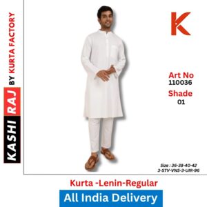 Kurta Factory Linen Regular White Kurta 110036